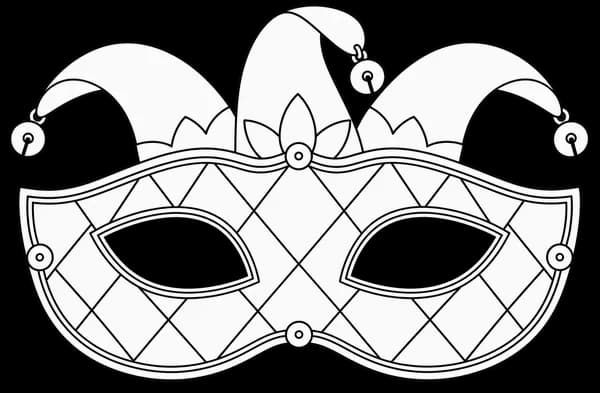 Masque d'Arlequin à imprimer, version au trait à décorer