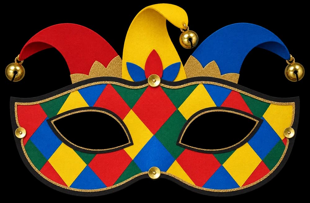 Masque d'Arlequin à imprimer, version couleur, prête à découper