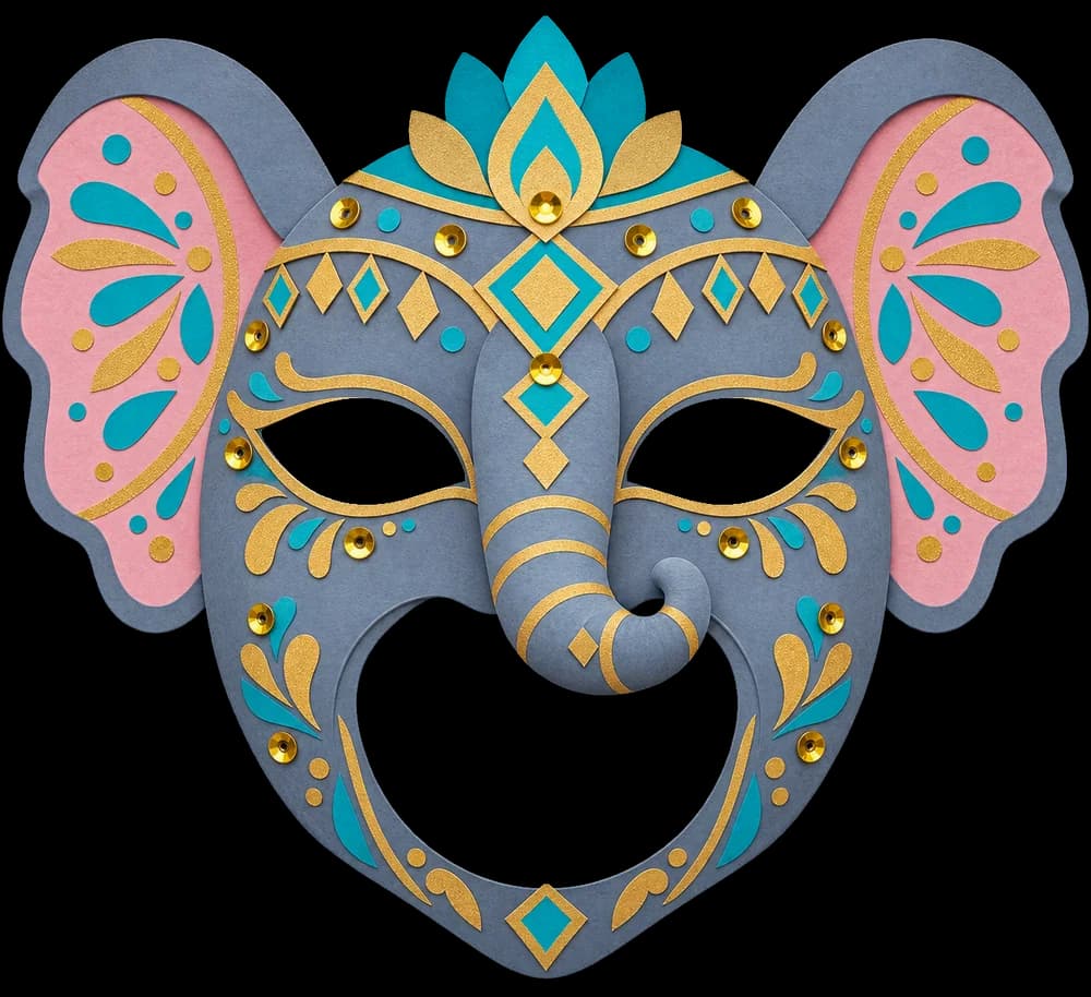 Masque d'éléphant à imprimer, version couleur, prête à découper