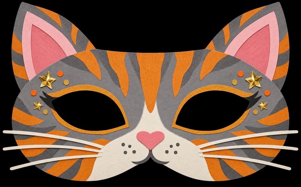 Masque de chat pour Carnaval, version couleur, prête à découper