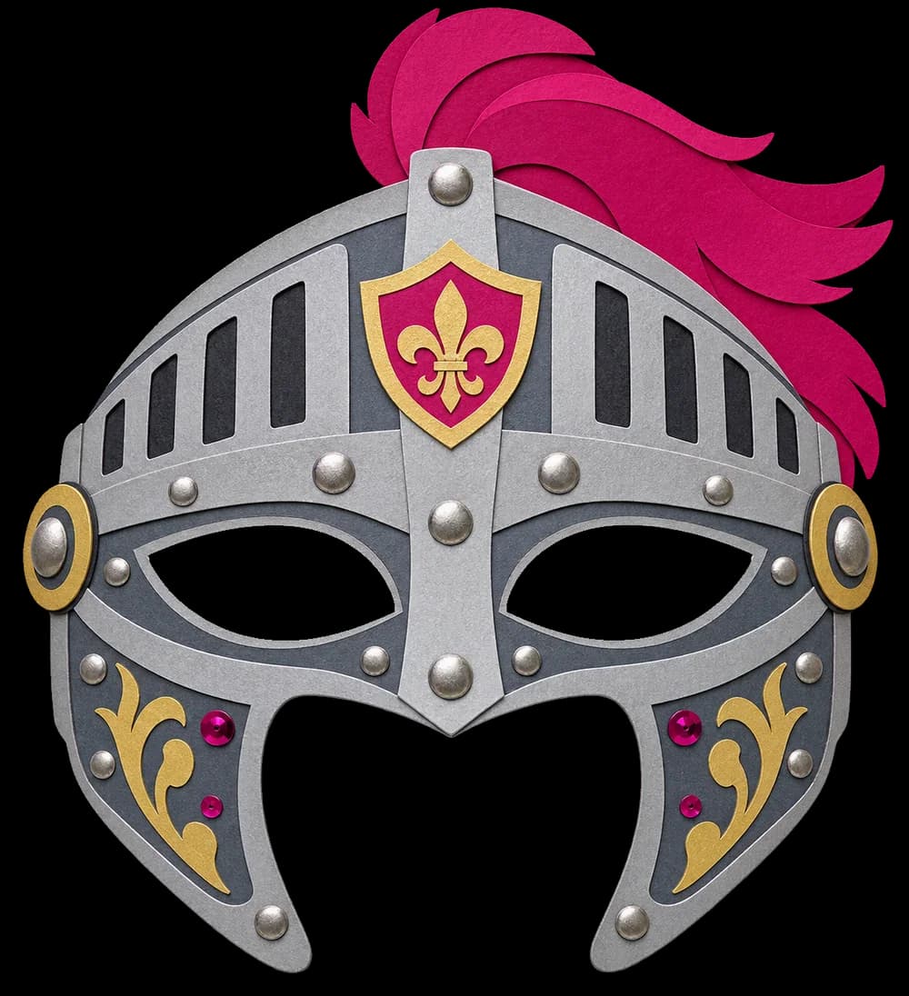 Masque de chevalier à imprimer, version couleur, prête à découper