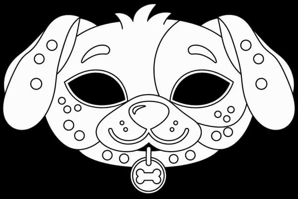 Masque de chien à imprimer, version au trait à décorer