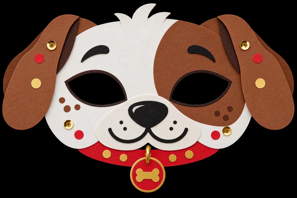 Masque de chien à imprimer, version couleur, prête à découper