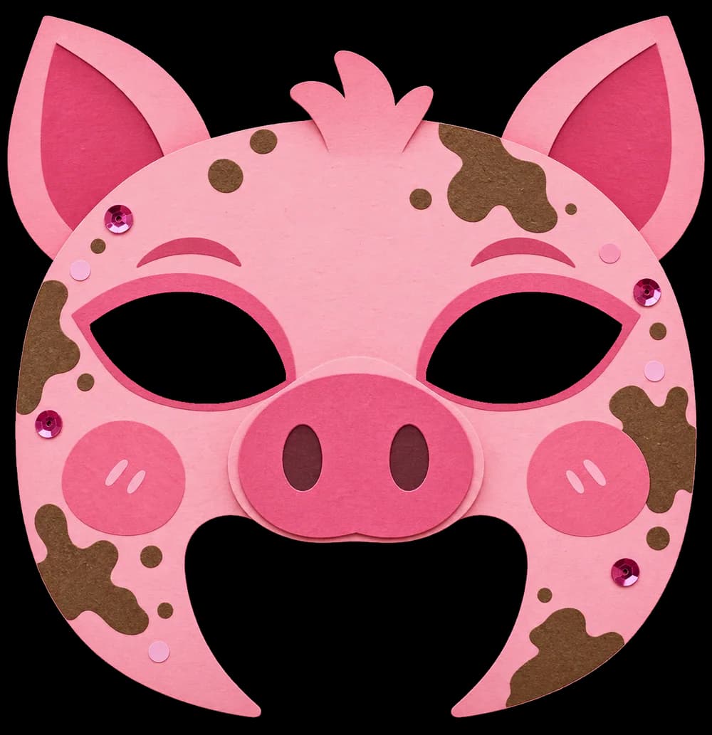 Masque de cochon à imprimer, version couleur, prête à découper
