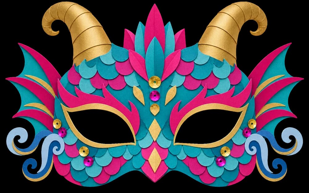Masque de dragon pour Carnaval, version couleur, prête à découper