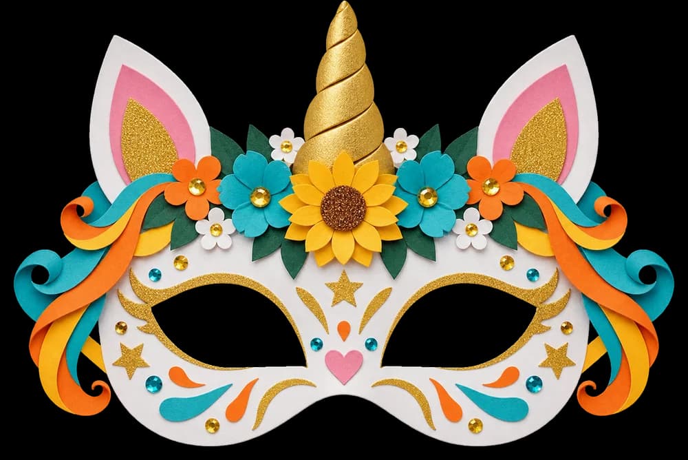 Masque de licorne à imprimer, version couleur, prête à découper