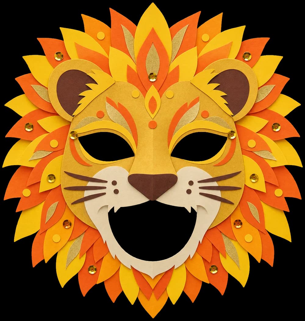 Masque de lion à imprimer, version couleur, prête à découper