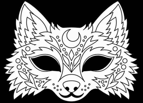 Masque de loup à imprimer, version au trait à décorer