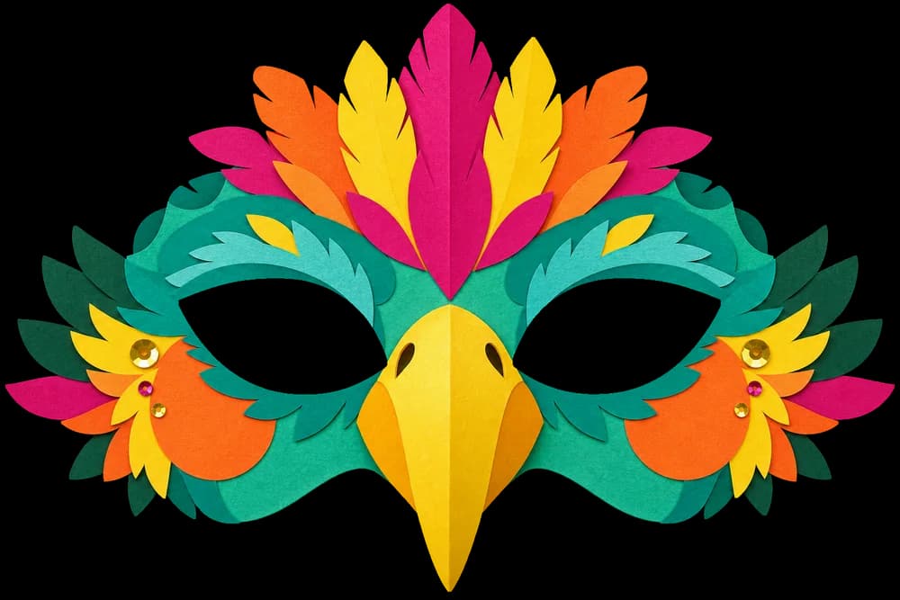 Masque de perroquet à imprimer, version couleur, prête à découper