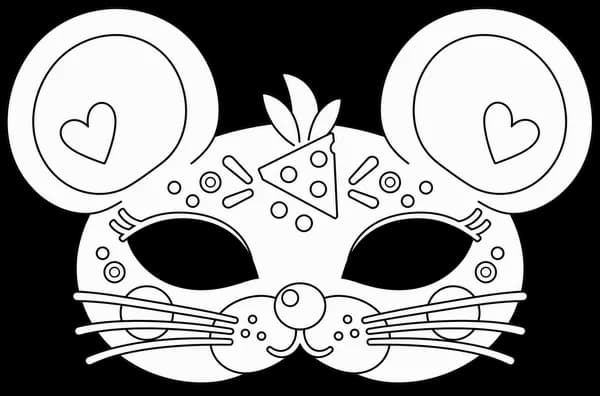 Masque de souris à imprimer, version au trait à décorer