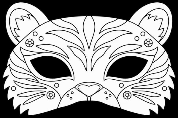 Masque de tigre à imprimer, version au trait à décorer