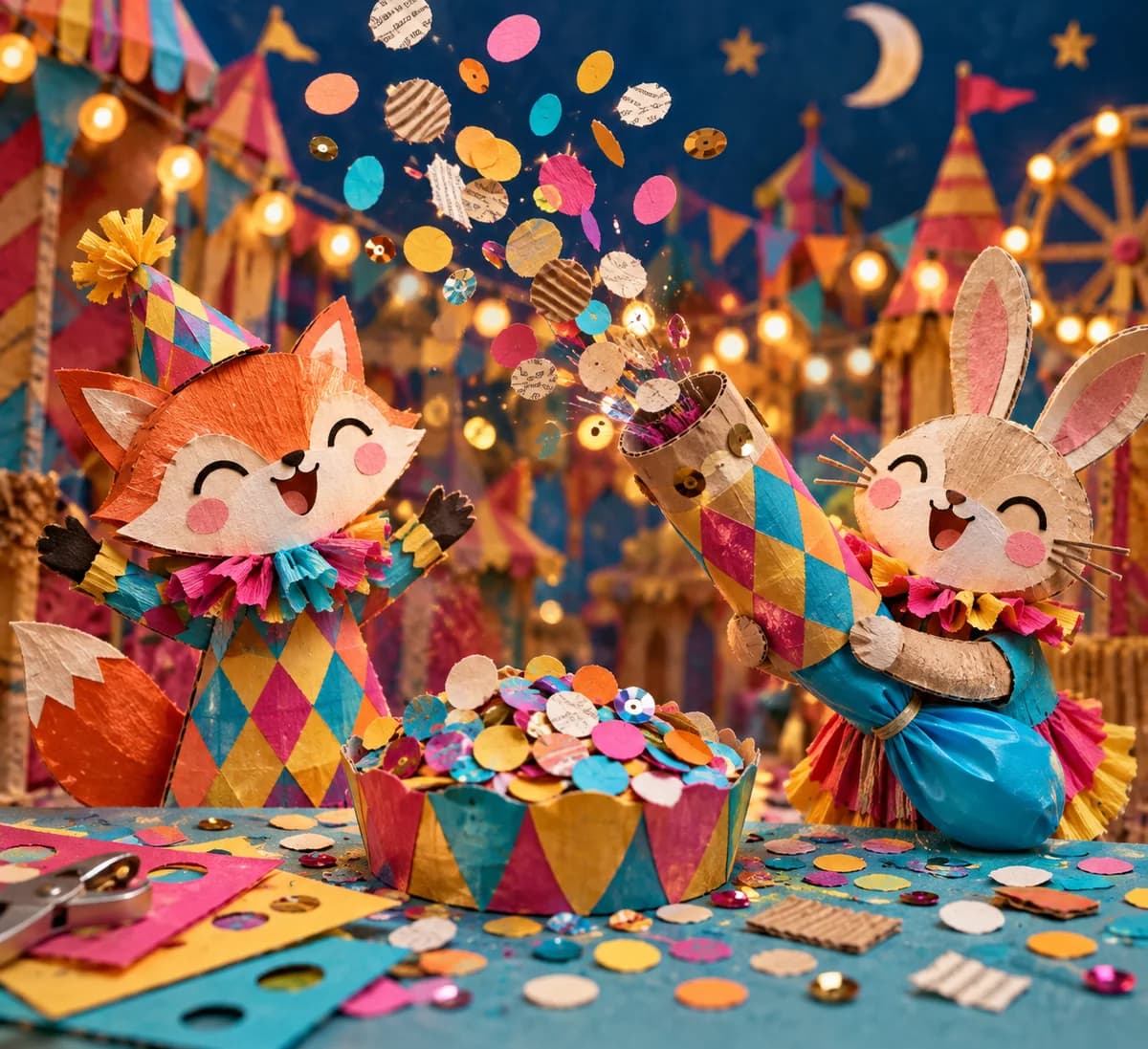 Confettis maison et lanceur de confettis : La pluie de confettis se compose d'un tube en carton décoré de dessins et de petits disques de papier. Dans la version réservée aux 8 ans et
