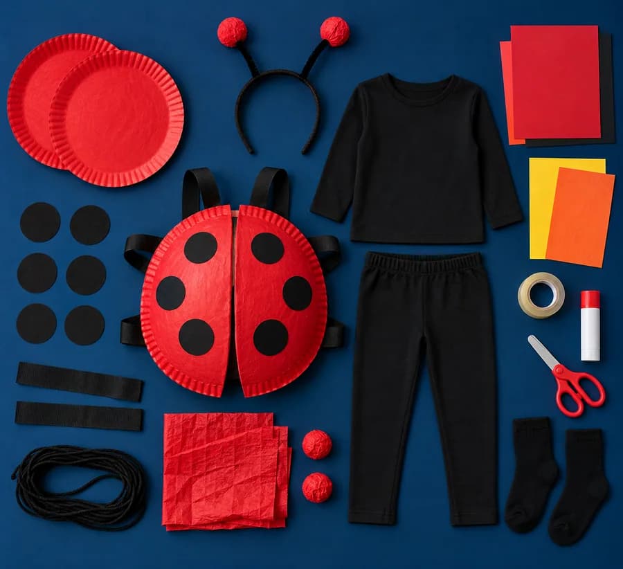Le matériel du déguisement de coccinelle pour la maternelle