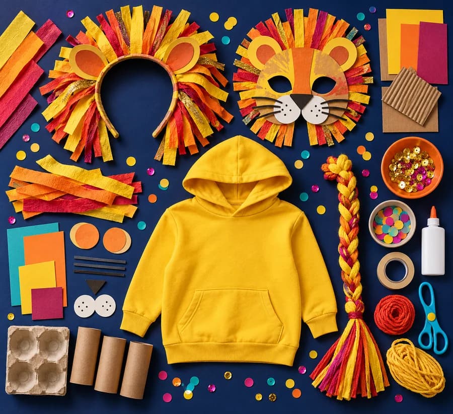 Le matériel du déguisement de lion fait maison