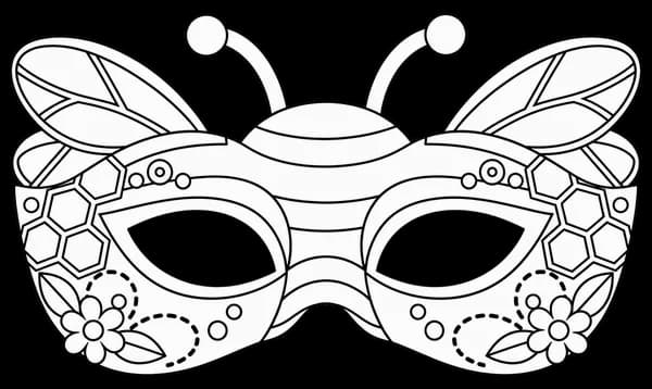 Masque d'abeille à imprimer, version au trait à décorer