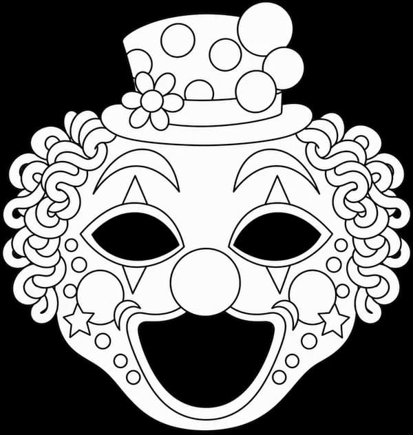Masque de clown à imprimer, version au trait à décorer