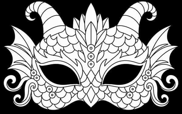 Masque de dragon pour Carnaval, version au trait à décorer