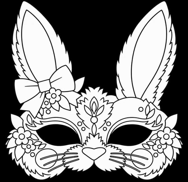 Masque de lapin à imprimer, version au trait à décorer