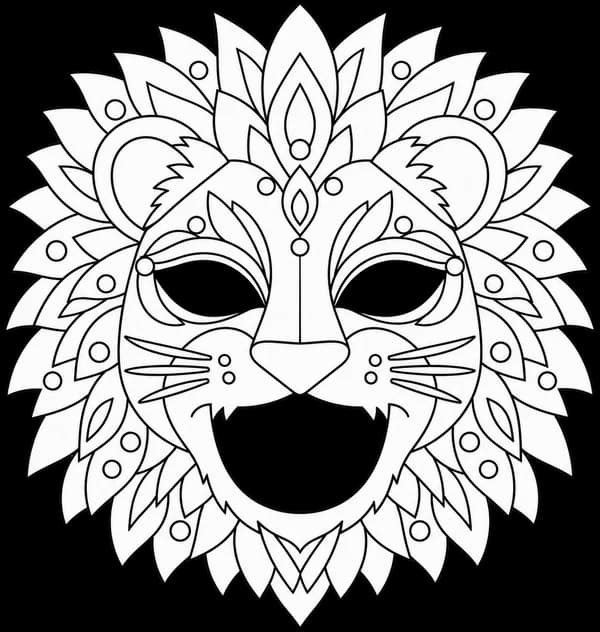 Masque de lion à imprimer, version au trait à décorer